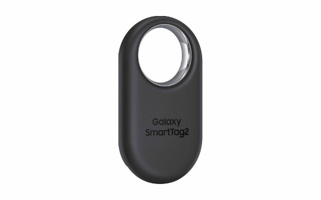 Small black tracker tag with a key ring loop