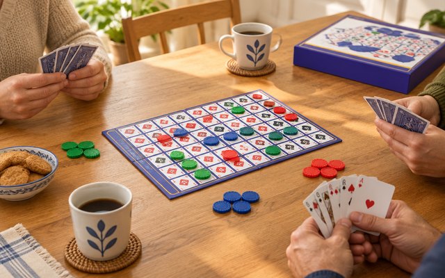 Sequence, the board with colored chips mid-game