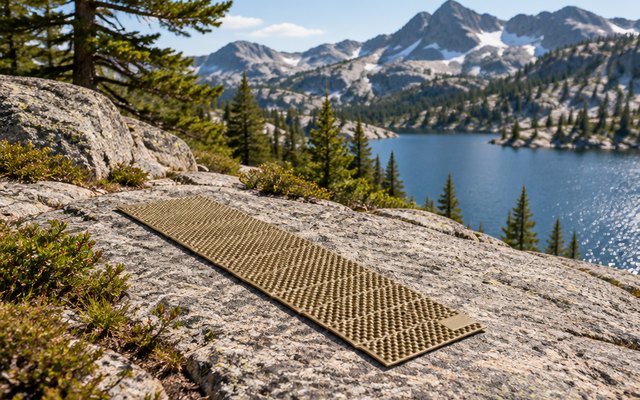 Therm-a-Rest Z Lite sleeping pad, on a granite slab at a backcountry campsite above an alpine lake
