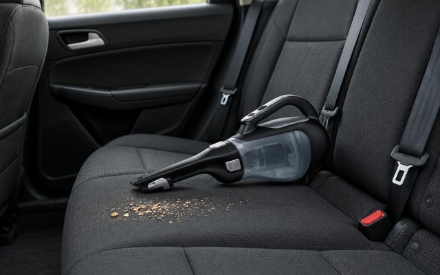 Handheld vacuum on the back seat of a car
