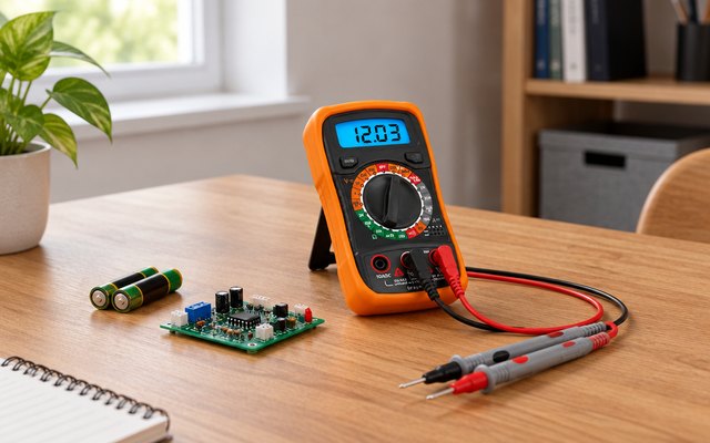 ULTRICS digital multimeter, on a desk in a spare room