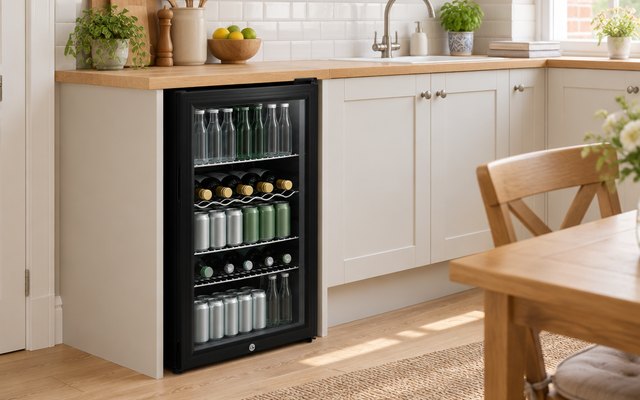 Subcold Super85 drinks fridge, under a kitchen counter