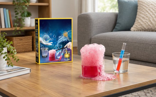 National Geographic Science Magic Kit, on a living-room coffee table like a little magic-show stage