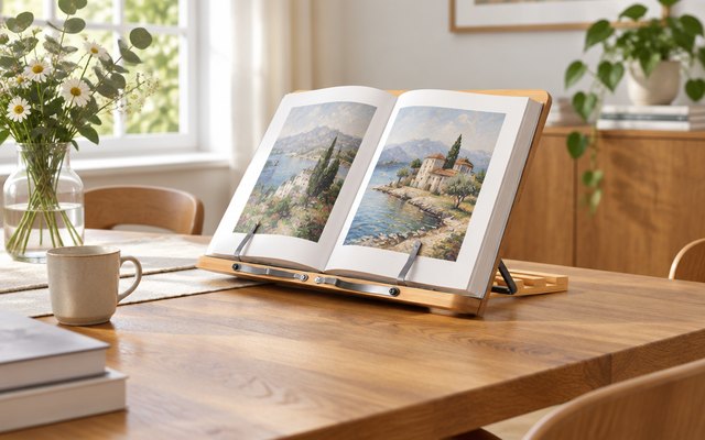 wishacc large bamboo stand holding an art book