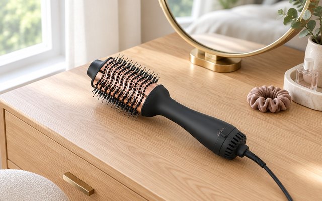 Hot air brush on a bedroom dressing table
