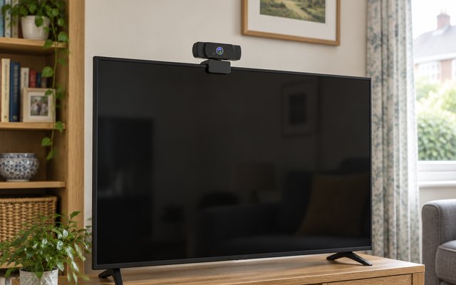 YIMONA wide-angle webcam, in a British family living room