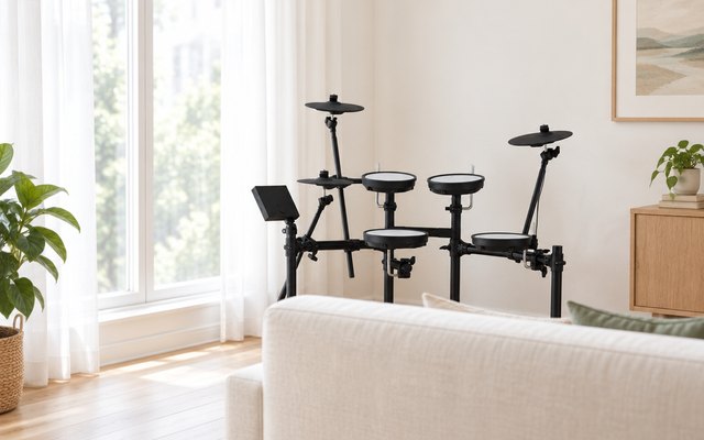 Roland TD-07DMK compact electronic drum kit by a living-room window