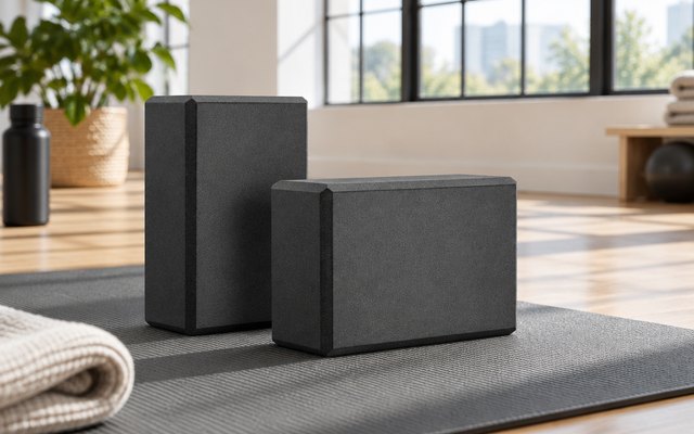 KEEP Yoga Blocks, on a mat in a studio with large windows
