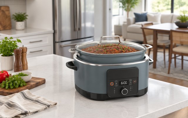 Ninja Foodi PossibleCooker PRO, on a quartz kitchen island in a modern open-plan kitchen