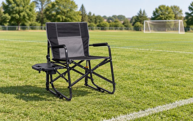 GCI Freestyle Rocker XL, on the grass at a youth soccer field sideline on a sunny afternoon, the goal far behind