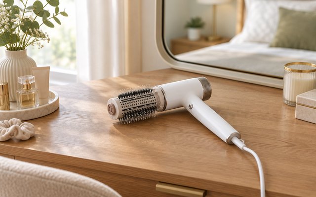 Shark SpeedStyle hair dryer, on a bedroom dressing table with a mirror