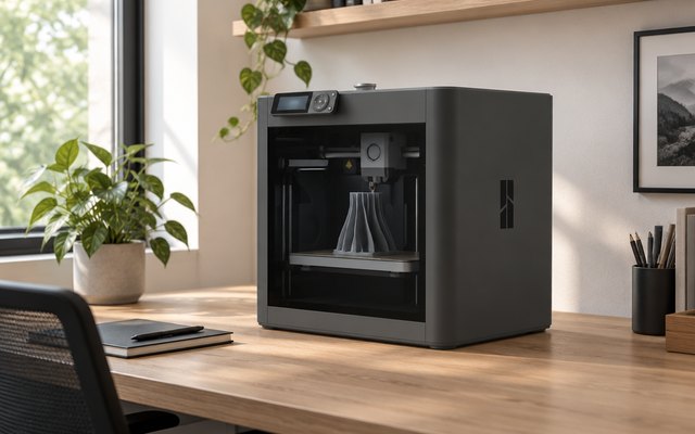 Bambu Lab P1S 3D printer, on a sturdy desk in a home office