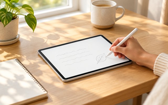 Galaxy Tab S10 FE in silver with its S Pen taking notes on a desk