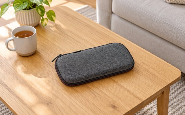 PowerA Slim case, on a living-room coffee table