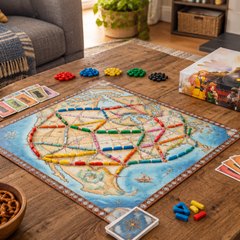 Ticket to Ride, the map board with plastic trains mid-game