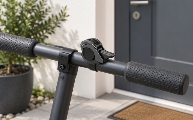 toptrek Q-Series bell, on a scooter's handlebar by a front door