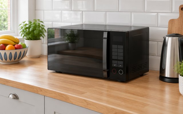 Toshiba digital grill microwave, on a kitchen worktop